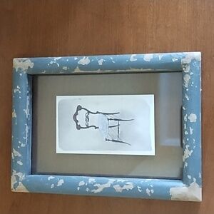 Antique Chair Distressed Wood Frame 4.75 x 6.5 Inches Green White Brown